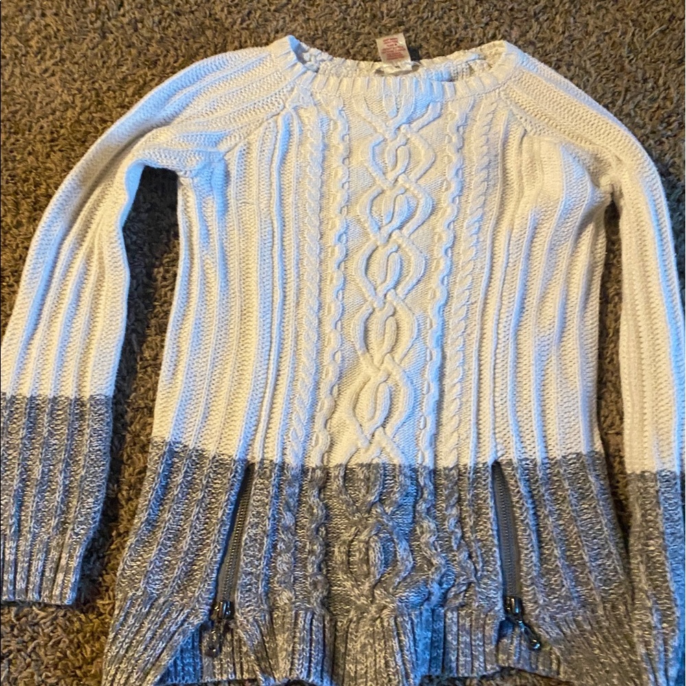 White and gray cable sweater